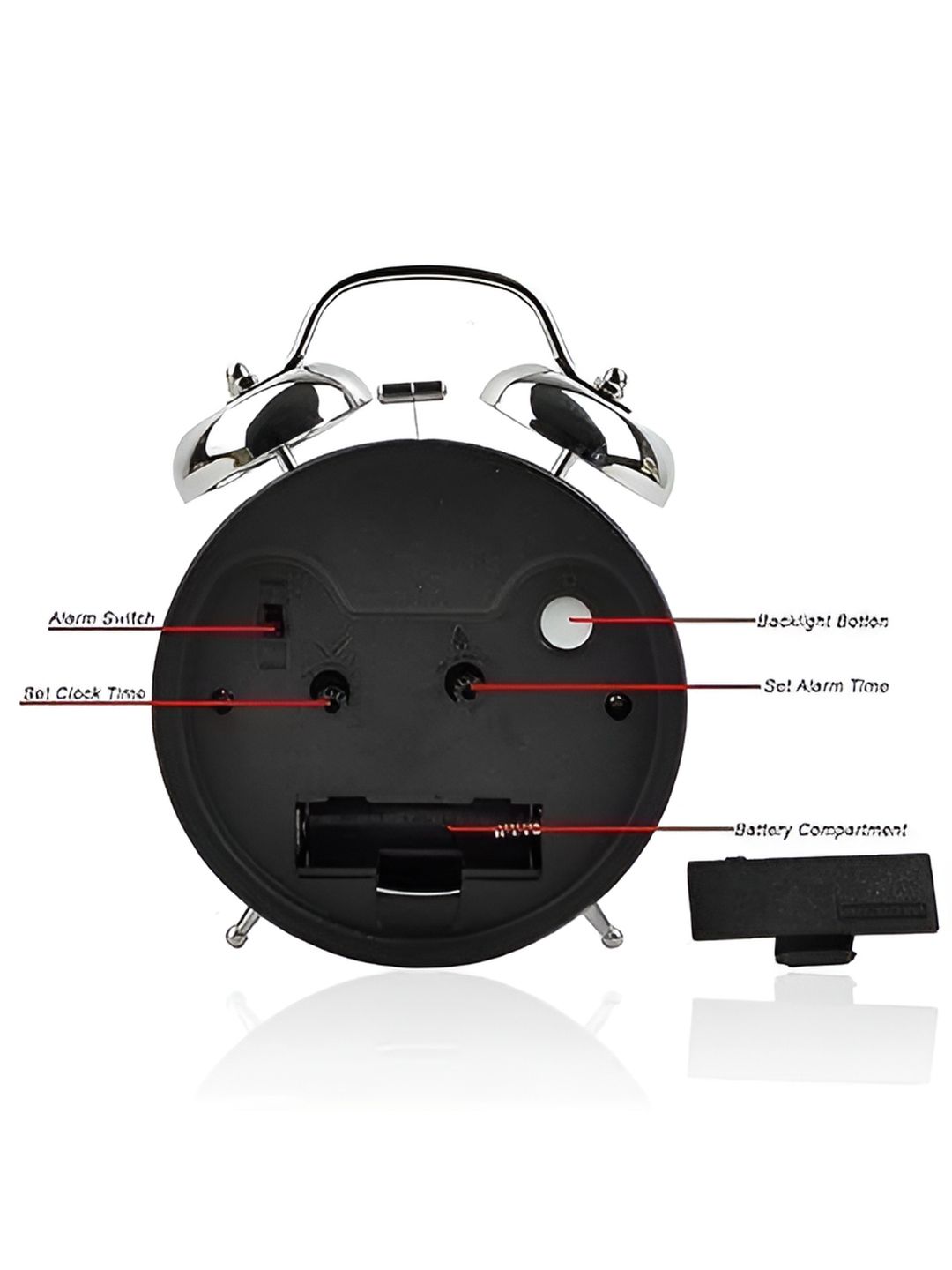 basics IND Silver & White Round Shaped Vintage Analogue Alarm Clock