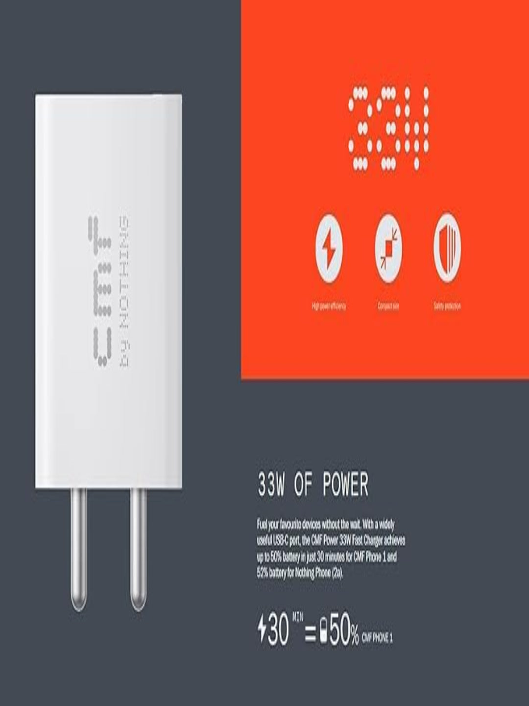 CMF by Nothing 33W Type-C Power Fast Charger Adapter,White