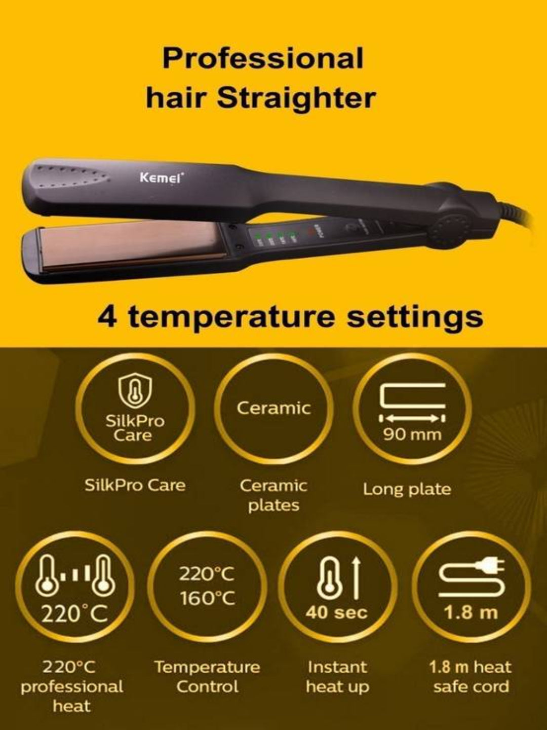 Kemei Original Km-329 Professional Hair Styling Iron Hair Straightener With 4 Temperature Control Mode Hair Care Tool (Multicolour)