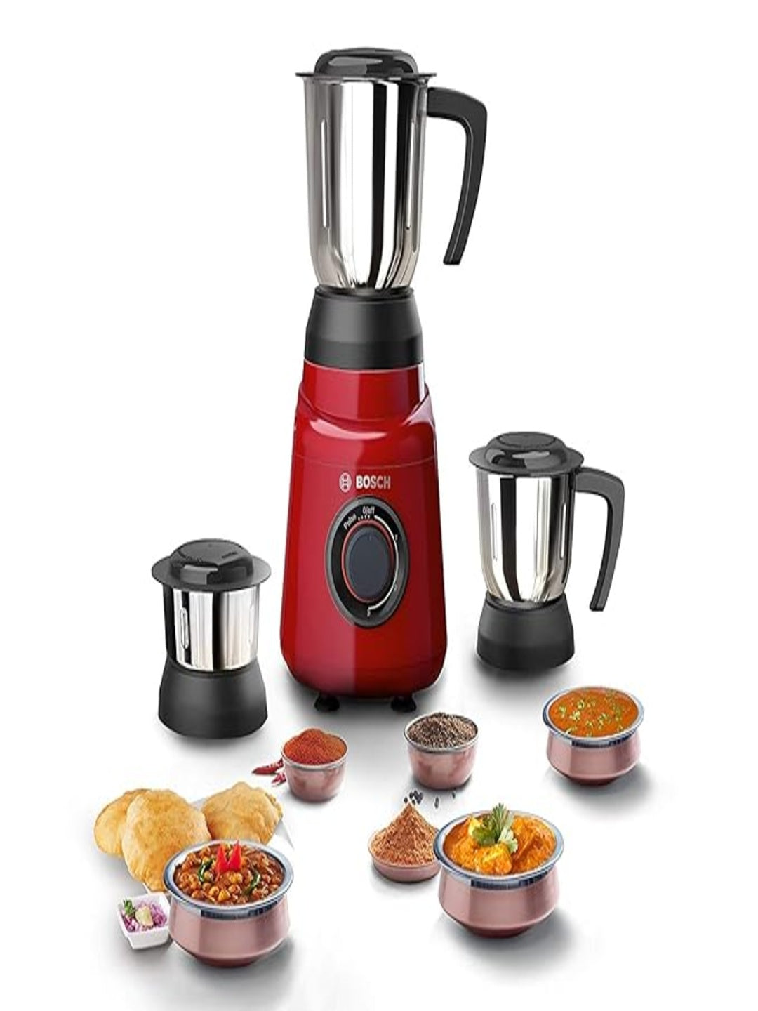 Bosch TrueMixx Joy Mixer Grinder 500 Watt, Red, 3 Jars - MGM2133RIN