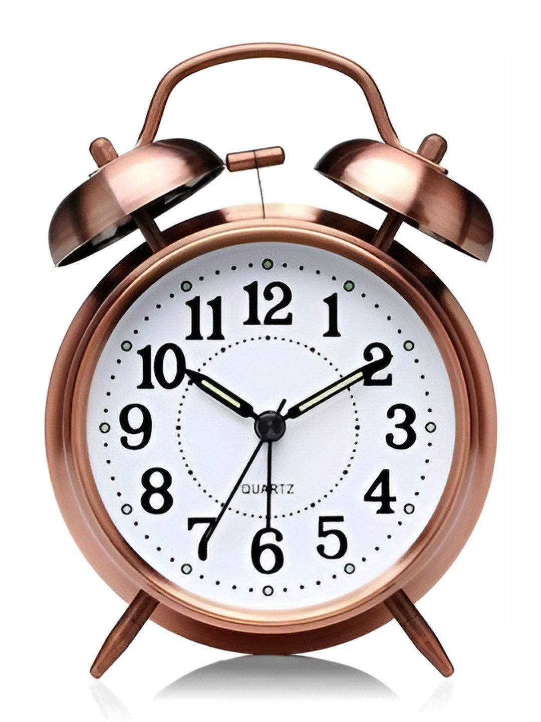 basics IND Gold-Toned & White Circular Analog  Alarm Clock