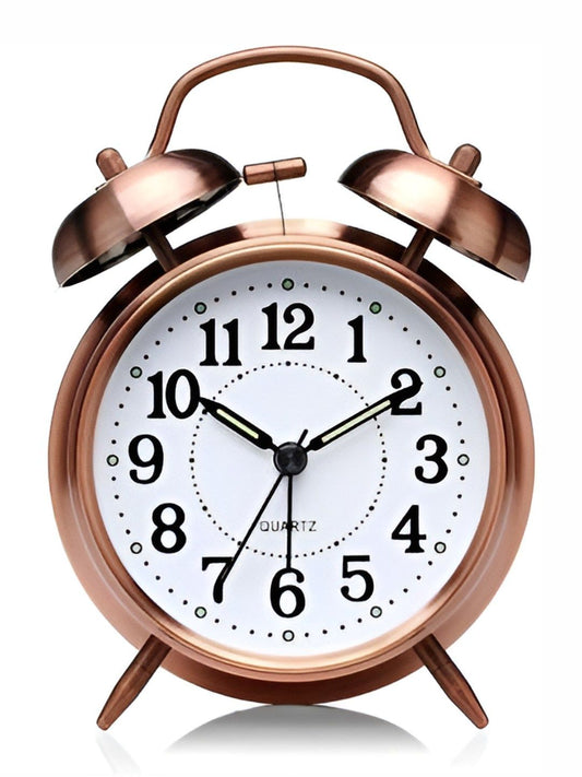 basics IND Gold-Toned & White Circular Analog  Alarm Clock