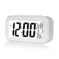 Basics IND ,Digital Clock Smart Alarm with Date & Indoor Temperature Battery Operated, Snooze Model,12/24H Display Night-Light for Bedrooms Heavy Sleepers, Students (White Clock)