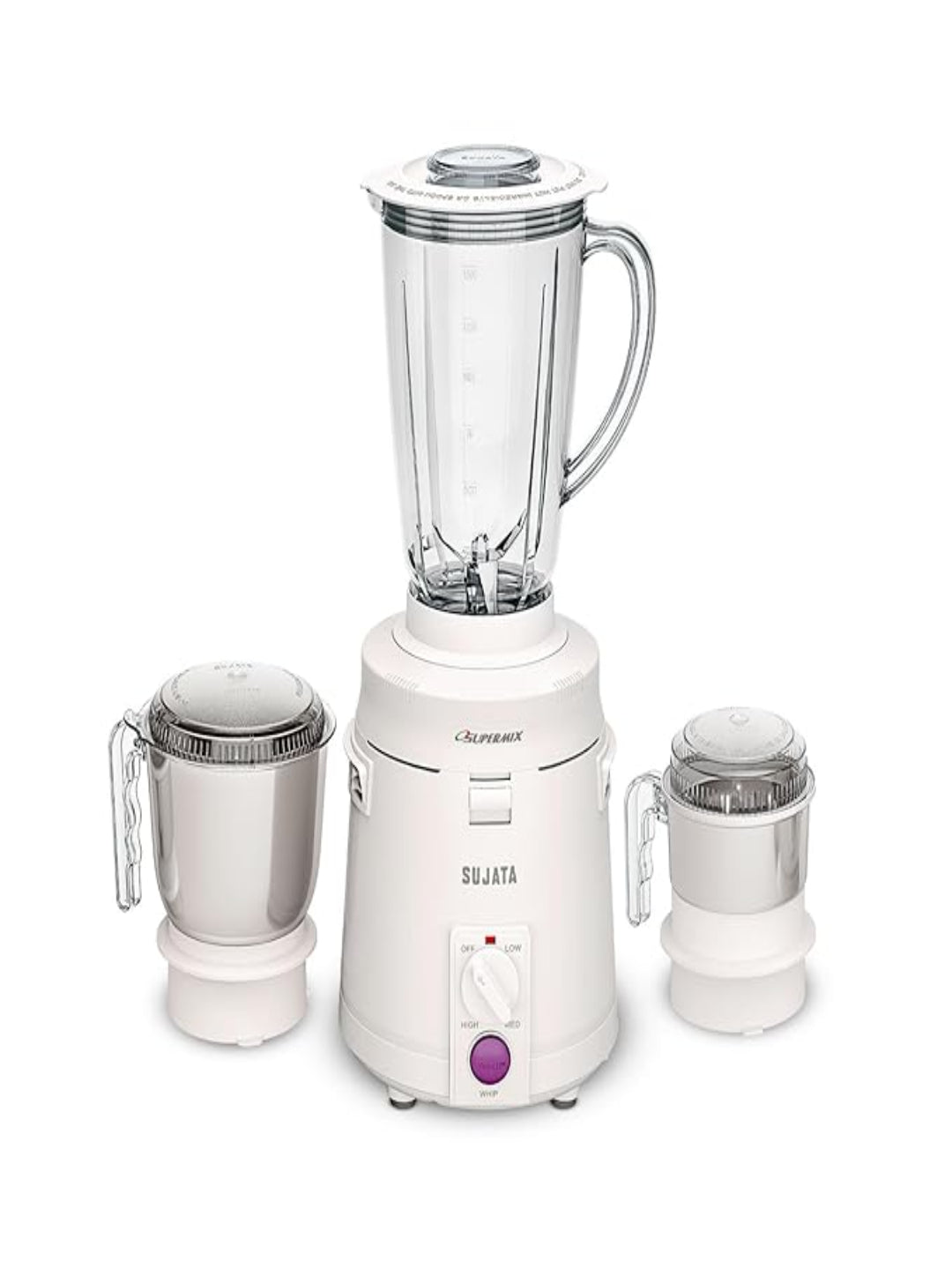 Sujata Supermix Mixer Grinder|900 Watts Double Ball Bearing Motor|22000 RPM|Non-Stop 90 Mins Running|3 Jars including 1750ml Blender, 1000ml Grinder, 500ml Chutney Jar| (White)