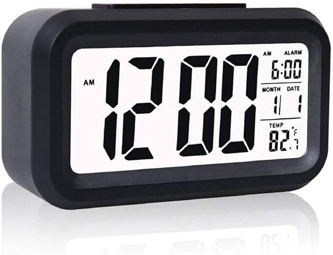 Basics IND Digital Smart Back Light Alarm Clock with Automatic Sensor Date,Temperature |Digital Alarm Clock for Bedroom |Alarm Clocks for Heavy Sleepers (Plastic,Black)