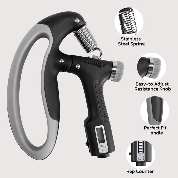 Basics IND, Adjustable Hand Grip Strengthener with Digital Counter Boost Your Forearm, Wrist & Hand Strength with Customizable Resistance - 10 to 100Kgs
