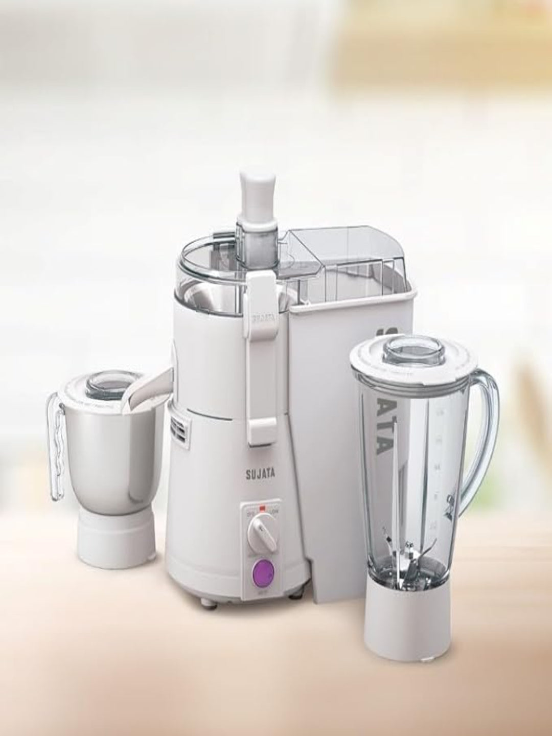 Sujata Powermatic Plus Juicer Mixer Grinder|900 Watts Double Ball Bearing Motor|22000 RPM|Non-Stop 90 Mins Running|2 Jars including 1750ml Blender, 1000ml Grinder Jar| (White)