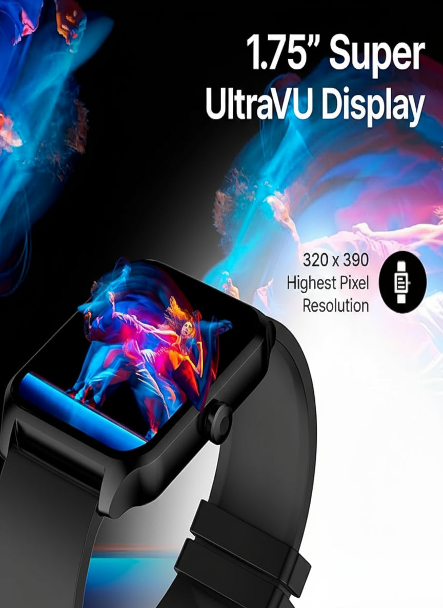 Fastrack Reflex Beat Pro Smart Watch|Large 1.75" Super UltraVU Display|Highest 320x390 Pixel Resolution|SingleSync BT Calling|110+ Sports Modes|Nitrofast Charging|Calculator|Passcode Protection, Black