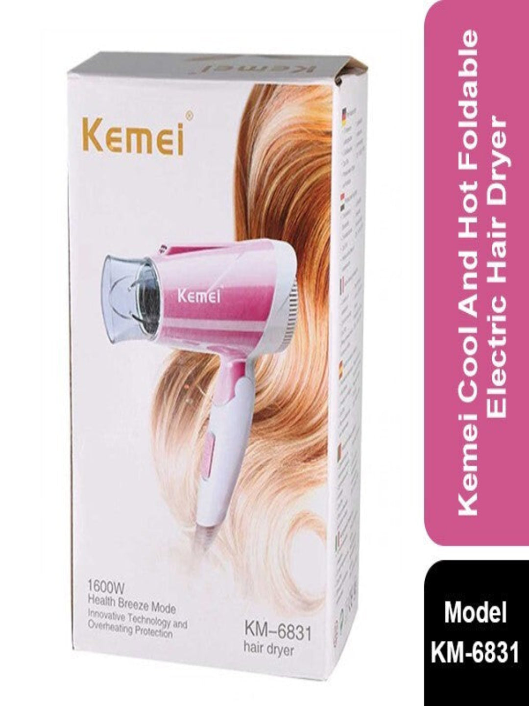 Kemey KM-6831 Essential DryCare Foldable Hair Dryer for Women