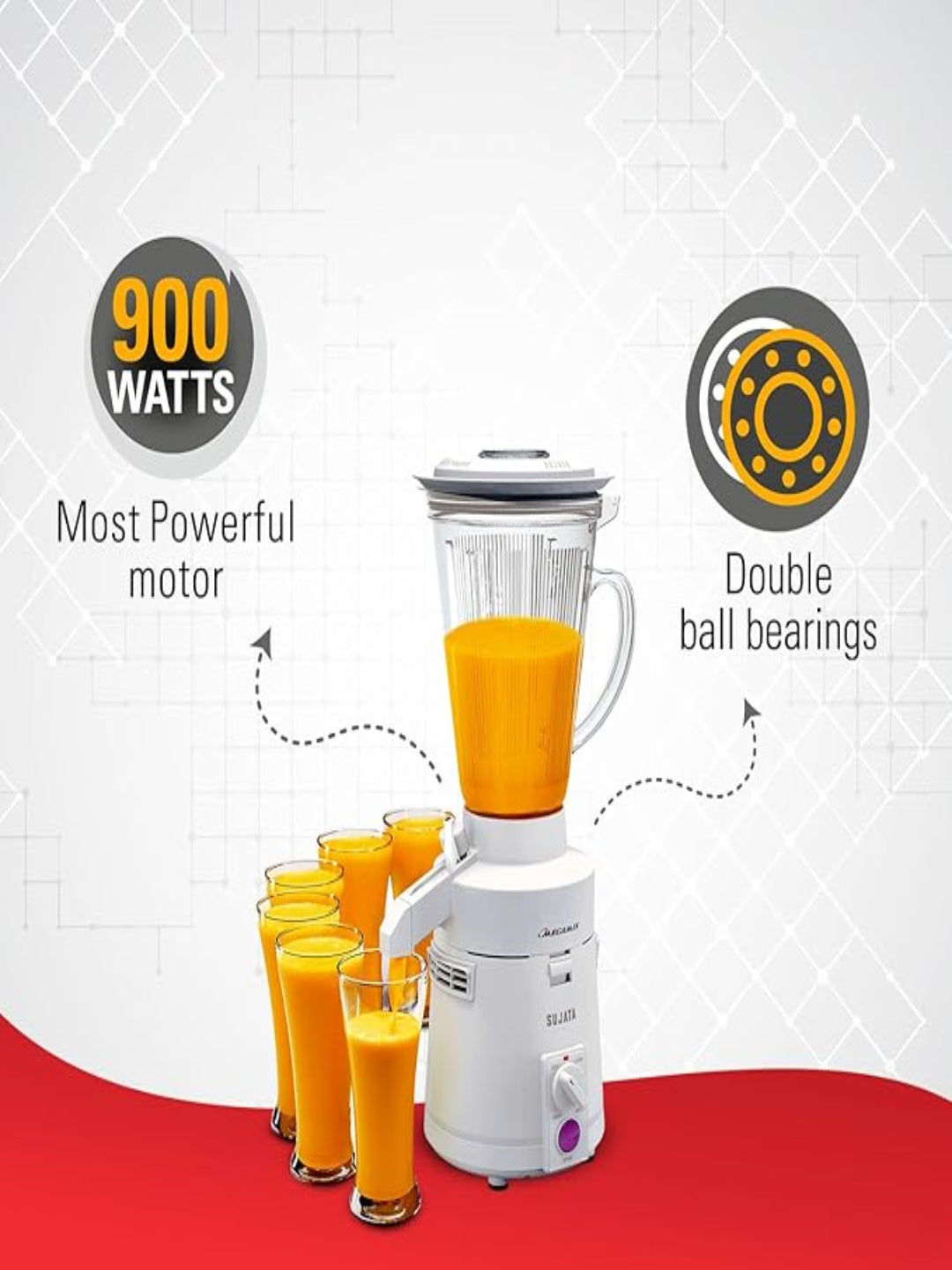 Sujata Megamix 900 Watts Mixer Blender | 22000 Rotations Per Min | 90 Minutes Continuous Running | Versatile Jar 1750 ml