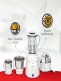Sujata Multimix Juicer Mixer Grinder|900 Watts Double Ball Bearing Motor|22000 RPM|Non-Stop 90 Mins Running|3 Jars including 1750ml Blender with Coconut Milk Extractor,1000ml, 500ml Jar| (White)