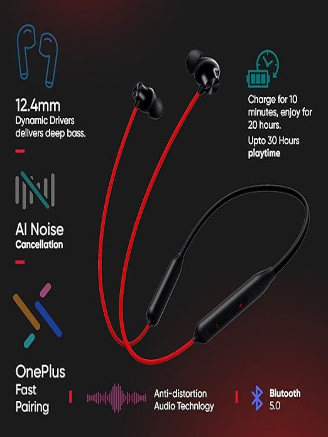 OnePlus Bullets Wireless Z2 Bluetooth  (Acoustic Red, In the Ear)