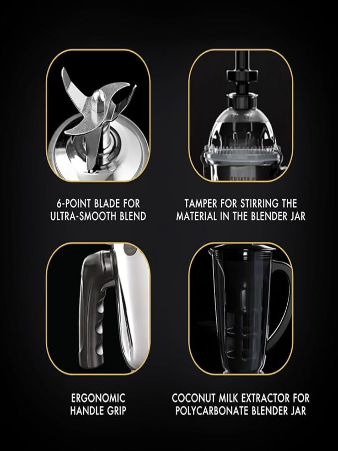 Sujata MG03 Mixer Grinder|1000 Watts Double Ball Bearing Motor|25000 RPM|Non-Stop 90 Mins Running|4 Jars including 1750ml Blender with Coconut Milk Extractor, 1500ml, 1000ml, 500ml Jar| (Black)