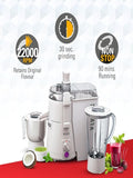 Sujata Powermatic Plus Juicer Mixer Grinder|900 Watts Double Ball Bearing Motor|22000 RPM|Non-Stop 90 Mins Running|2 Jars including 1750ml Blender, 1000ml Grinder Jar| (White)