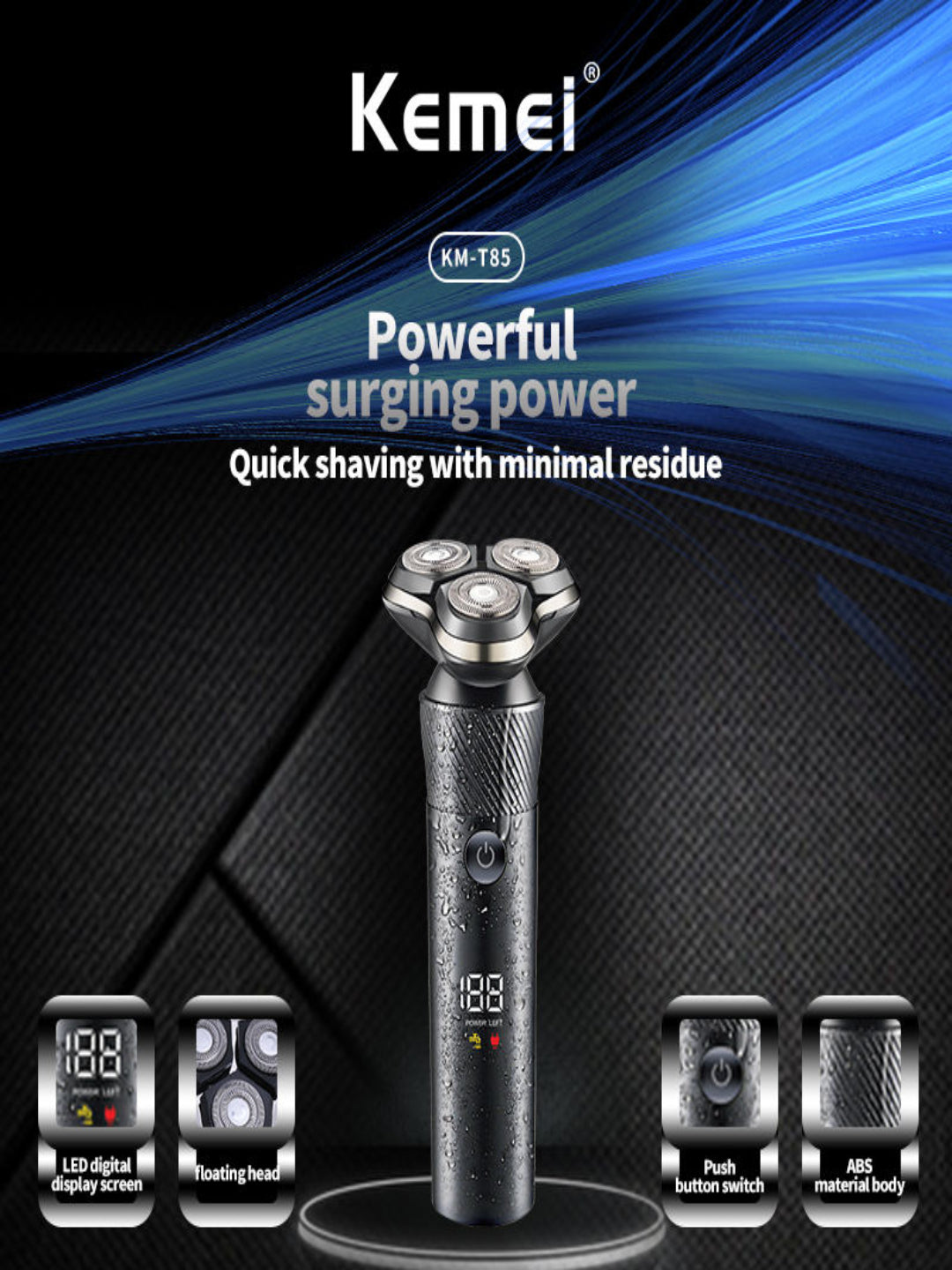 KMT85 3D Triple Floating Heads Blades Trimmer