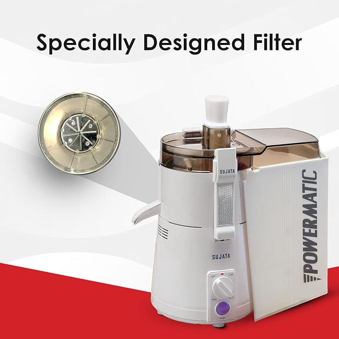 Sujata Powermatic Maxima Juicer Mixer Grinder|900 Watts Double Ball Bearing Motor|22000 RPM|Non-Stop 90 Mins Running|3 Jars including 1750ml Blender, 1000ml Grinder, 500ml Chutney Jar| (White)