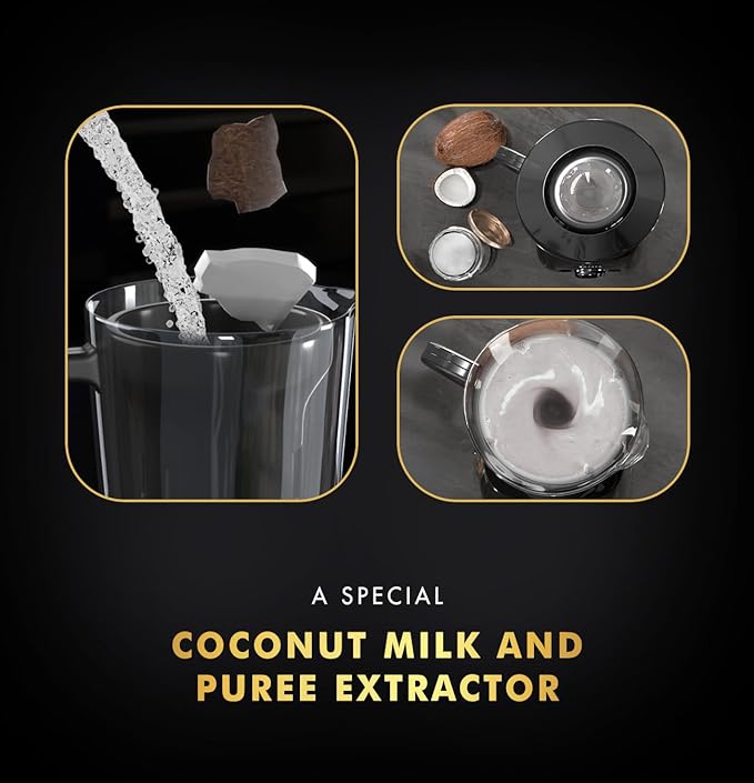 Sujata MG03 Mixer Grinder|1000 Watts Double Ball Bearing Motor|25000 RPM|Non-Stop 90 Mins Running|4 Jars including 1750ml Blender with Coconut Milk Extractor, 1500ml, 1000ml, 500ml Jar| (Black)