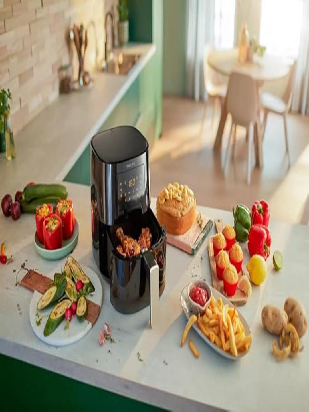 Philips Essential Air Fryer HD9252/70 with Rapid Air Technology, uses up to 90% less fat, 7 Presets Touch Screen