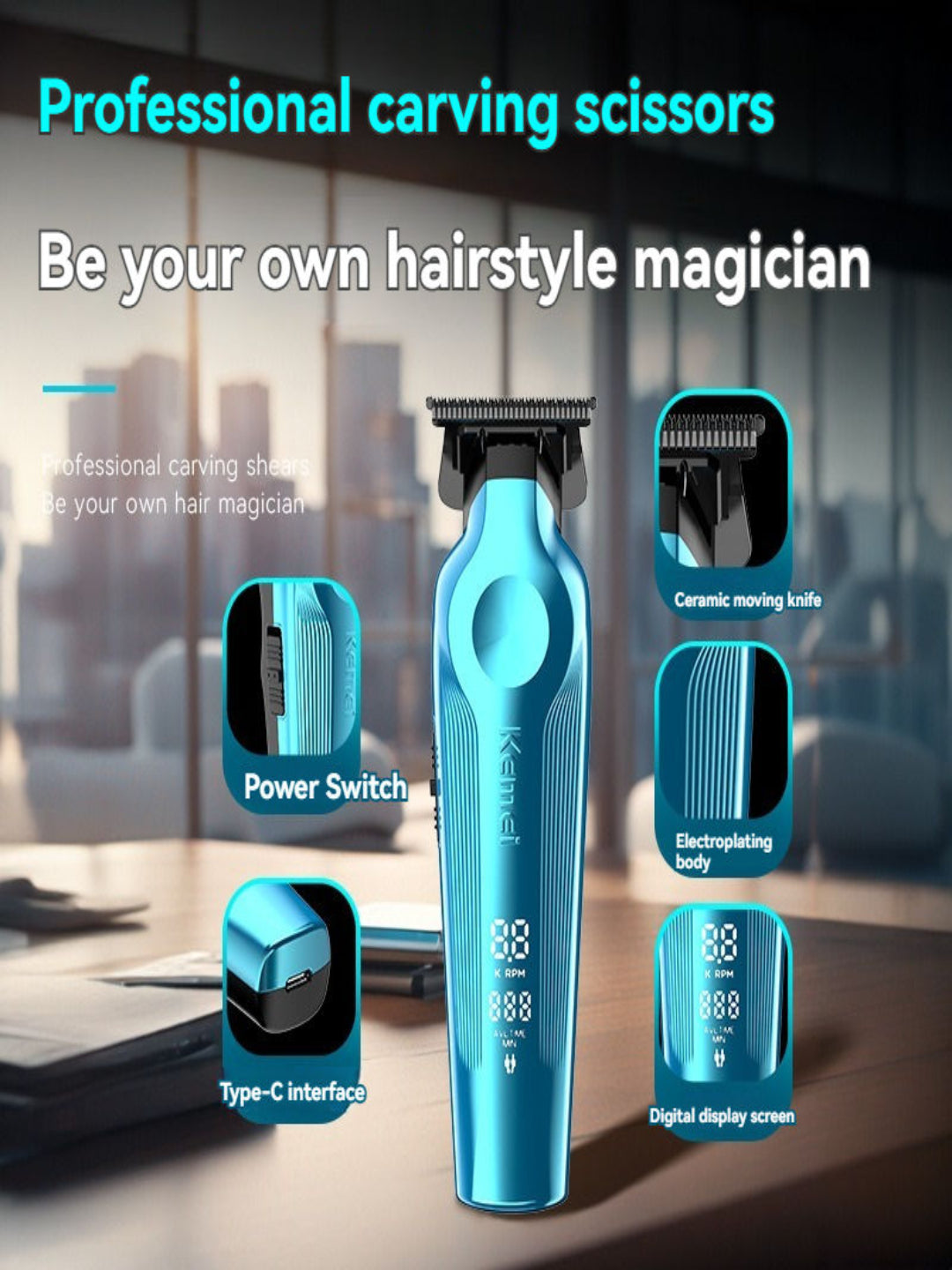 KEMEI Km-264 Salon Rechargeable Trimmer Clipper High Speed Motor Barber Hair Trimmer Clipper