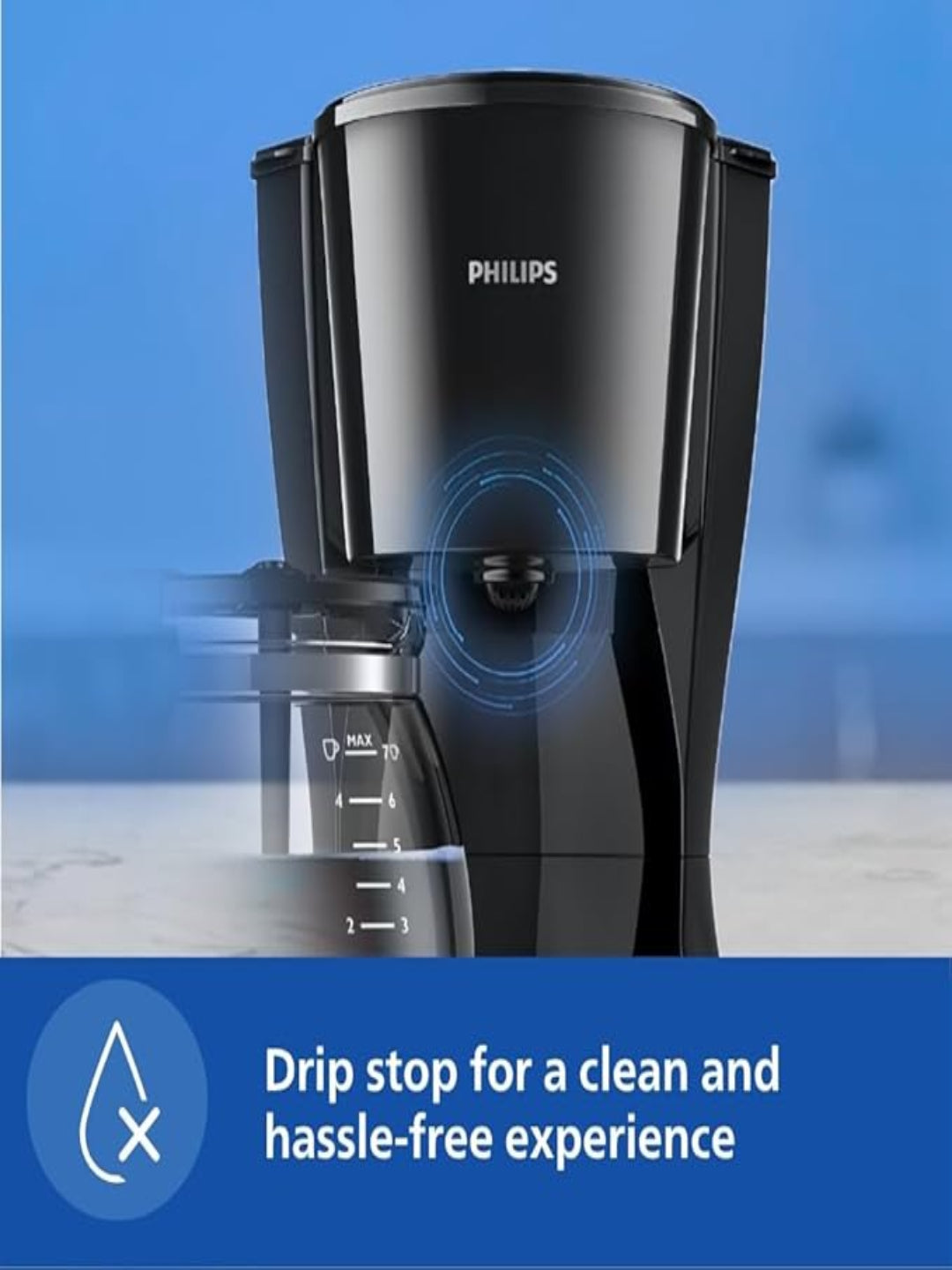 Philips Drip Coffee Maker HD7432/20, 0.6 L, Ideal for 2-7 cups, 750W, Black, Medium