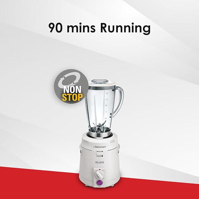 Sujata Frootmix Mixer Blender|900 Watts Double Ball Bearing Motor|22000 RPM|Non-Stop 90 Mins Running|1750ml Unbreakable Blender Jar with Heavy Metal Base| (White)