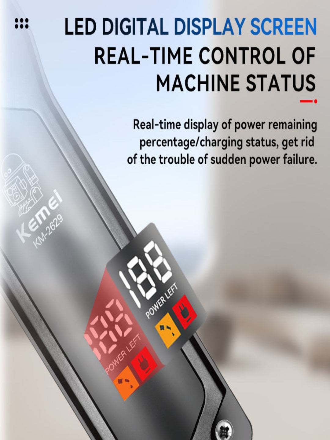 KM2629 New Design Cordless Hair Trimmer Digital Display