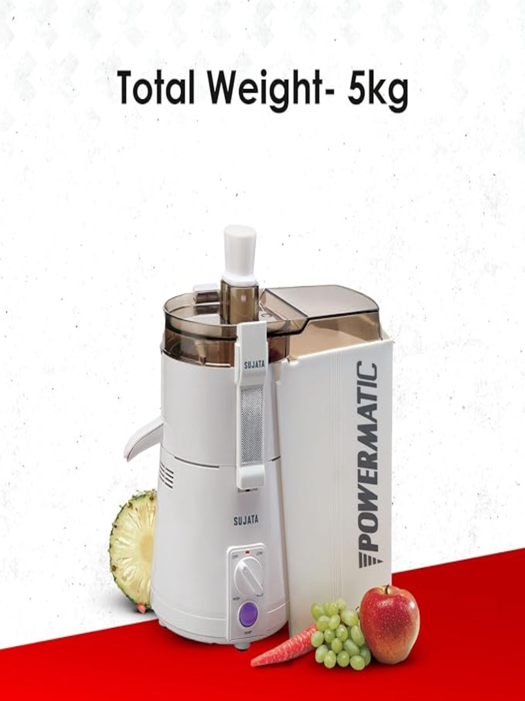 Sujata Powermatic Juicer|900 Watts Double Ball Bearing Motor|22000 RPM|Non-Stop 90 Mins Running|Centrifugal Juicer| (White)