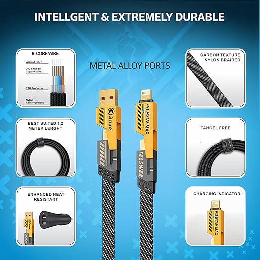 Basics IND 4-in-1 Cable 1 m 1 × USB-A to USB-C Fast Charging Cable  (Compatible with Charging Phones, 1 × USB&A To USB&C Fast Charging Cable)
