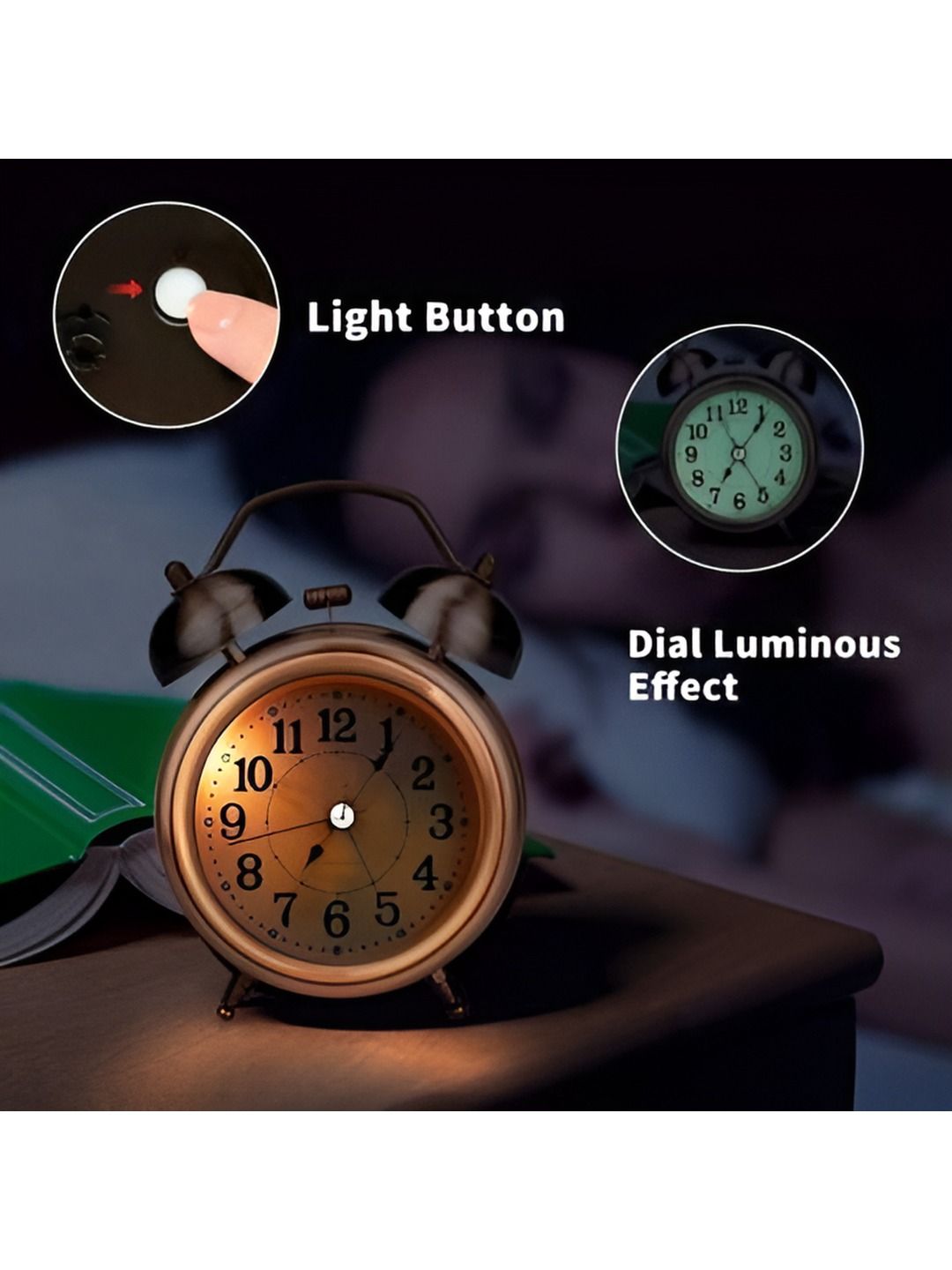 basics IND Gold-Toned & White Circular Analog  Alarm Clock