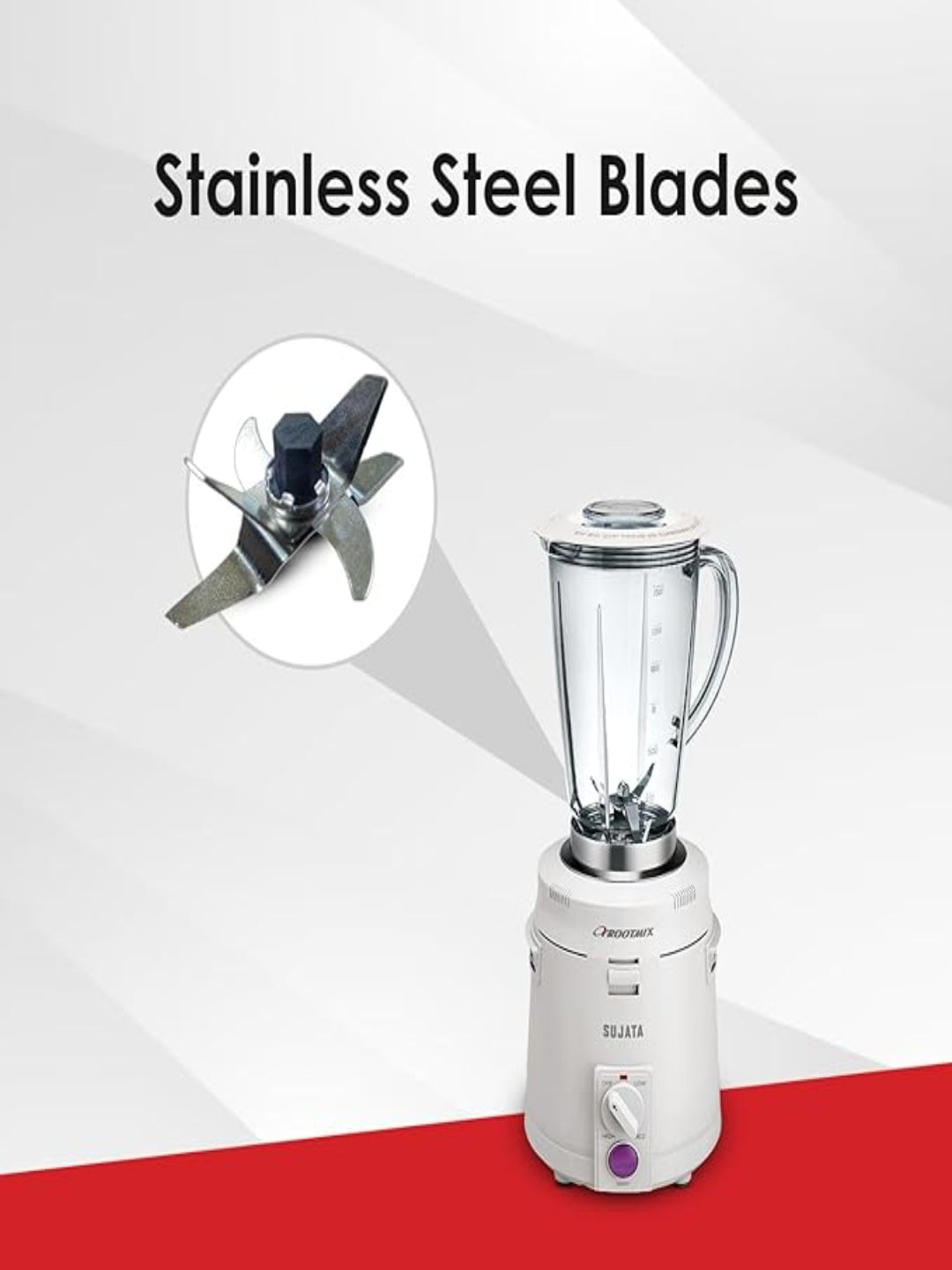 Sujata Frootmix Mixer Blender|900 Watts Double Ball Bearing Motor|22000 RPM|Non-Stop 90 Mins Running|1750ml Unbreakable Blender Jar with Heavy Metal Base| (White)