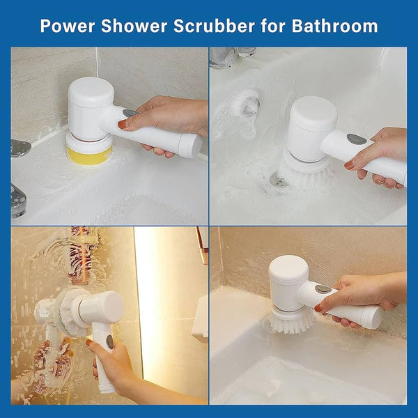 basics IND, 5-in-1 Powerful Electric Spin Scrubber | Powerful Cordless Cleaning Brush for Bathroom, Kitchen & More!