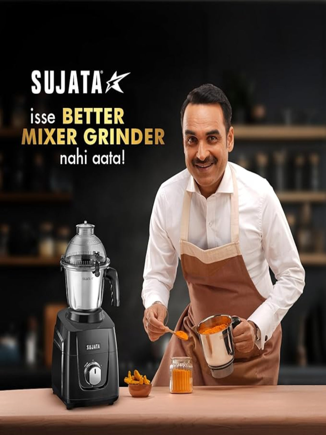 Sujata MG02 Mixer Grinder|1000 Watts Double Ball Bearing Motor|25000 RPM|Non-Stop 90 Mins Running|3 Food Grade Steel Jars including 1500ml Multipurpose, 1000ml Grinder, 500ml Chutney Jar| (Black)