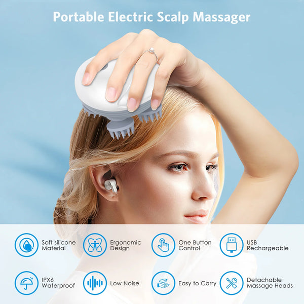 basics IND, Rechargeable Scalp & Head Massager – Improve Blood Flow, Reduce Stress & Headaches Naturally, Promote Sleep & Hair Growth | 96 Silicon Kneading Points Detachable Head & Waterproof