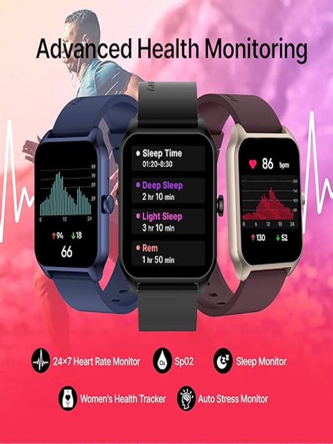 Fastrack Reflex Beat Pro Smart Watch|Large 1.75" Super UltraVU Display|Highest 320x390 Pixel Resolution|SingleSync BT Calling|110+ Sports Modes|Nitrofast Charging|Calculator|Passcode Protection, Black