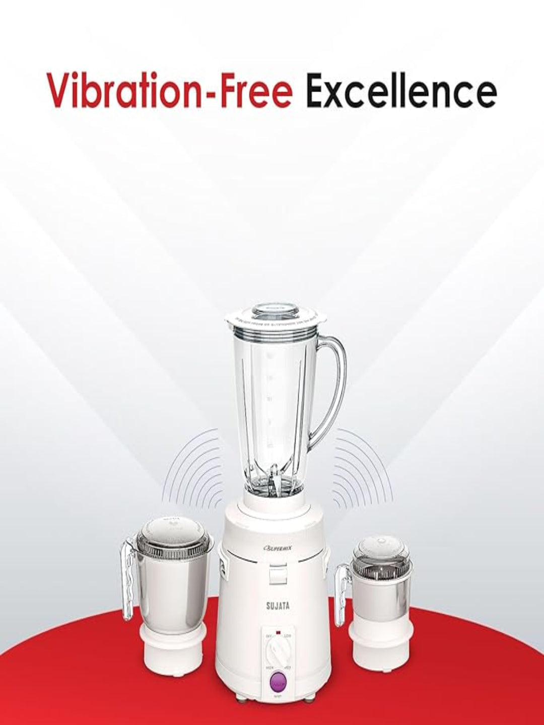 Sujata Supermix Mixer Grinder|900 Watts Double Ball Bearing Motor|22000 RPM|Non-Stop 90 Mins Running|3 Jars including 1750ml Blender, 1000ml Grinder, 500ml Chutney Jar| (White)