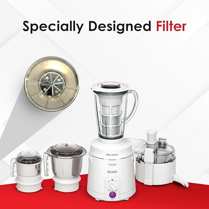 Sujata Multimix Juicer Mixer Grinder|900 Watts Double Ball Bearing Motor|22000 RPM|Non-Stop 90 Mins Running|3 Jars including 1750ml Blender with Coconut Milk Extractor,1000ml, 500ml Jar| (White)
