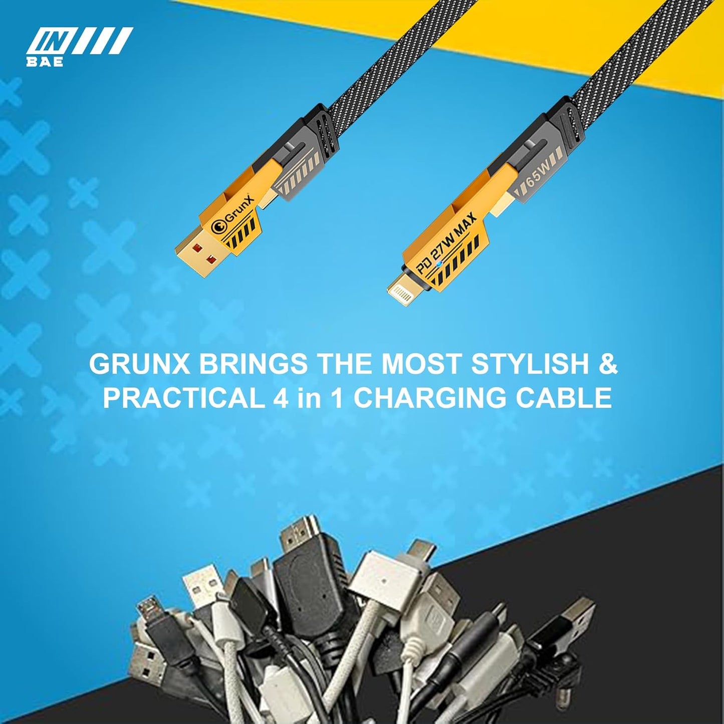 Basics IND 4-in-1 Cable 1 m 1 × USB-A to USB-C Fast Charging Cable  (Compatible with Charging Phones, 1 × USB&A To USB&C Fast Charging Cable)