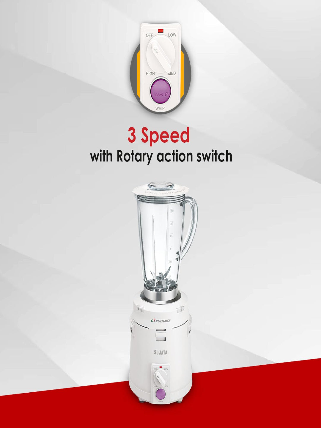 Sujata Frootmix Mixer Blender|900 Watts Double Ball Bearing Motor|22000 RPM|Non-Stop 90 Mins Running|1750ml Unbreakable Blender Jar with Heavy Metal Base| (White)