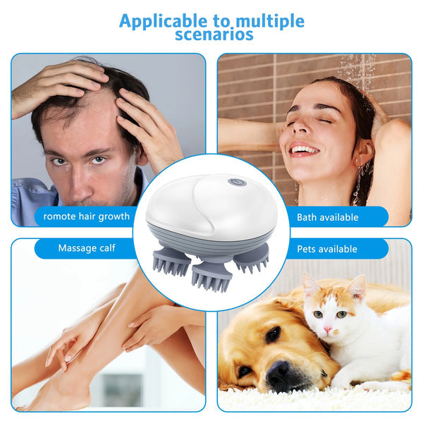 basics IND, Rechargeable Scalp & Head Massager – Improve Blood Flow, Reduce Stress & Headaches Naturally, Promote Sleep & Hair Growth | 96 Silicon Kneading Points Detachable Head & Waterproof